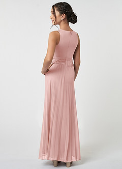 Azazie Lindie Junior Powder Pink A-Line Pleated Chiffon Dress image4
