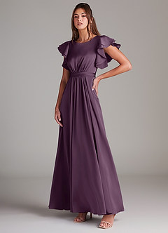 Azazie Daphne Robes de demoiselle d'honneur modestes Robe Trapèze Rayé Longueur ras du sol Satin extensible image4