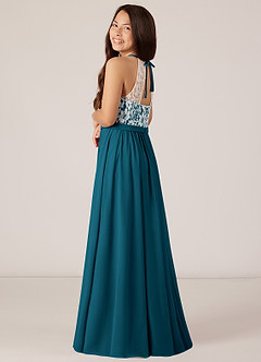 Azazie Fahari Junior Ink Blue A-Line Lace Chiffon Dress image5