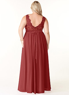 Azazie Elly Bridesmaid Dresses Rust A-Line Lace Scoop Neck Chiffon Dress image8