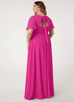 Azazie Kimber Bridesmaid Dresses Fuchsia A-Line Flounce Sleeve Chiffon Dress image12