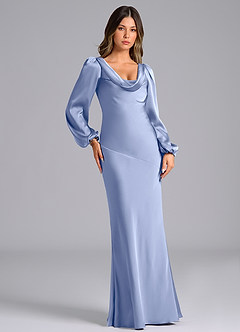 Azazie Melani Venta Final Vestido de Hielo de Satén Elástico de Corte Sirena con Manga larga image4