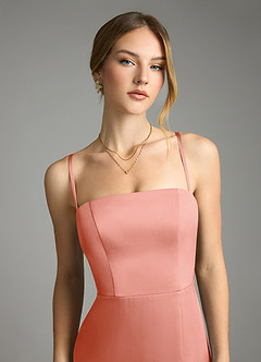 Azazie Wren Bridesmaid Dresses Coral A-Line Strapless Stretch Satin Convertible Dress image3