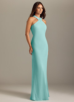 Azazie Doretta Bridesmaid Dresses Aqua Mermaid Pleated Chiffon Dress image3