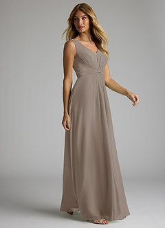 Azazie Gina Bridesmaid Dresses Taupe A-Line V-Neck Pleated Chiffon Dress image4