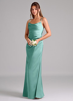 Azazie Lucille Vestidos de damas de honor Vestido de Aqua de Satén Elástico de Corte Sirena Convertible con Sin tirantes image3