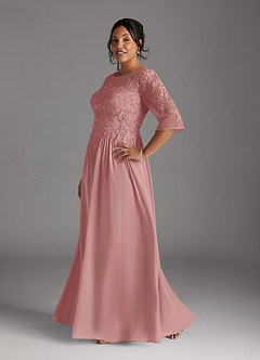 Azazie Mirielle Kleider für die Brautmutter A-Linie Schaufel Spitze Chiffon Kleid Altrosa image10