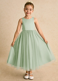 Azazie Solia Flower Girl Dresses Dusty Sage Ball-Gown Bow Tulle Dress image2