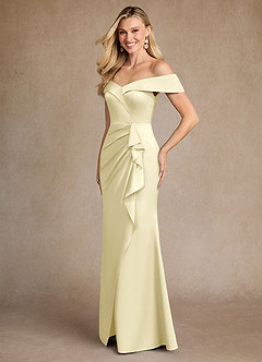 Azazie Laredo Mother of the Bride Dresses Lemon Sorbet Mermaid Off the Shoulder Stretch Satin Dress image2