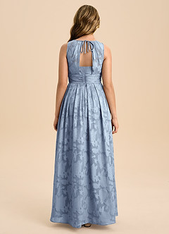 Azazie Bibiane Junior Dusty Blue A-Line Pleated Floral Burnout Dress image2