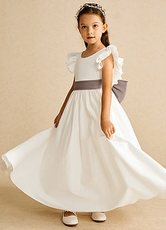 Azazie Aero Flower Girl Dresses Ivory Taupe A-Line Pleated Cotton Dress image2