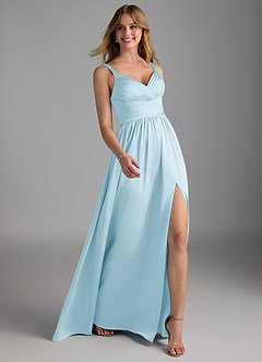 Azazie Chanel Bridesmaid Dresses Sky Blue A-Line Pleated Stretch Satin Dress image6