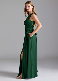 Azazie Elly Bridesmaid Dresses Dark Green A-Line Lace Stretch Satin Dress image4