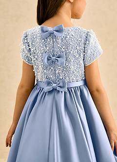 Azazie Cashew Flower Girl Dresses Ice Ball-Gown with Sleeves Matte Satin Dress image7