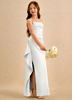 Azazie Cannoli Girls Formal Flower Girl Dresses White A-Line Pleated Stretch Satin Dress image5