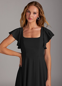 Azazie Bondi Vestidos de damas de honor Vestido de Negro de Chifón elástico de Corte en A con Corte Lateral image6