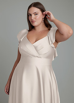 Azazie Leilani Bridesmaid Dresses White Alabaster A-Line Ruched Stretch Satin Dress image12