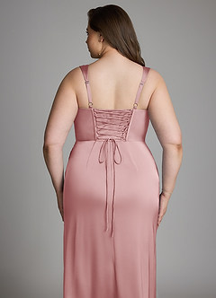 Azazie Sierra Vestidos de prueba en casa Vestido Rosa Polvorienta de Satén Elástico de Línea A con Corsé image14