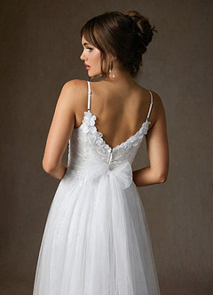 Azazie Zenia At-home Try On Dresses Diamond White A-Line Tulle Dress image6