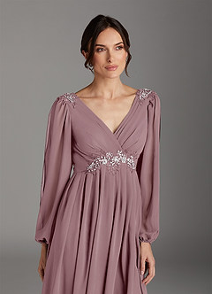 Azazie Gypsy Abiti per la Madre della Sposa Abito A-Line in Chiffon con Scollo a V e Paillettes Rosa Polverosa image6