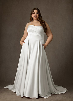Azazie Alta Wedding Dresses Diamond White A-Line Strapless Stretch Satin Dress image14