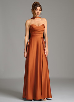 Azazie Ayla Bridesmaid Dresses Cinnamon A-Line Corset Stretch Satin Dress image4