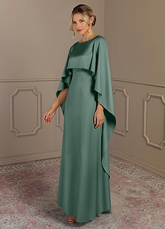 Azazie Eli vestidos de madre de la novia Vestido de Eucalipto de Satén Elástico de Recto con Cuello de barco image3
