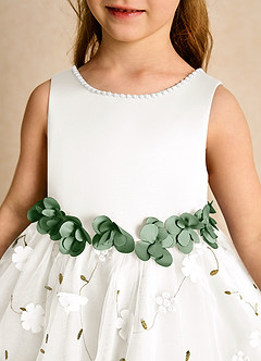 Azazie Starri Abiti da Ragazza di Fiori Abito Principessa in Raso Opaco Perline Avorio Matcha image8