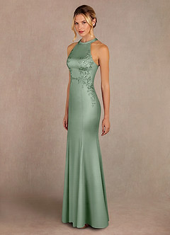 Azazie Tyra Mother of the Bride Dresses Matcha Mermaid Lace Stretch Satin Dress image2
