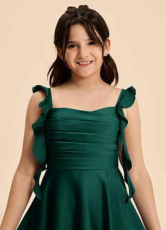 Azazie Kira Junior Vestido de Esmeralda de Satén Elástico de Corte en A con Volante image8