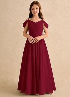 Azazie Chelo Girls Formal Abiti da Ragazza di Fiori Abito A-Line in Chiffon Plissettato Borgogna image4