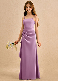 Azazie Cannoli Girls Formal Robe Demoiselle D'honneur Fillette Robe Trapèze en Satin extensible Plissée Glycine image3