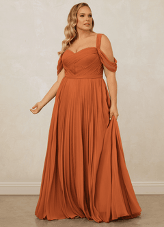 Christian Siriano Bridal for Azazie 1013 Robes de demoiselle d'honneur Robe Trapèze en Mousseline de soie Épaule décolletée Cannelle image13