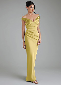 Azazie Stella Bridesmaid Dresses Canary Sheath Corset Stretch Satin Convertible Dress image5