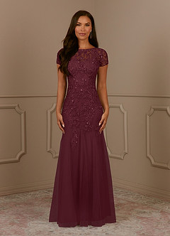Azazie Laurie Mother of the Bride Dresses Cabernet Mermaid Scoop Sequins Tulle Dress image2