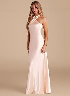 Azazie Doretta Bridesmaid Dresses Rose Gold Mermaid Bow Metallic Satin Dress image4