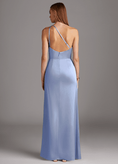Azazie Mika Bridesmaid Dresses Ice Sheath One Shoulder Stretch Satin Dress image2