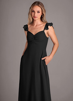 Azazie Kaylyn Bridesmaid Dresses Black A-Line Ruched Chiffon Dress image2