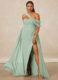 Christian Siriano Bridal for Azazie 1014 Bridesmaid Dresses Agave A-Line Off the Shoulder Chiffon Dress image9