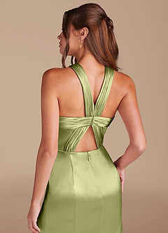 Azazie Rue Bridesmaid Dresses Pistachio Sheath Pleated Metallic Satin Dress image6