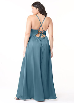 Azazie Raya Vestidos de damas de honor Vestido de Bermudas de Satén Elástico de Corte en A con Cuello en V Plisado image9