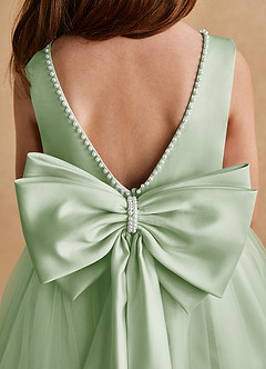 Azazie Cookie Flower Girl Dresses Dusty Sage A-Line Bow Tulle Dress image6