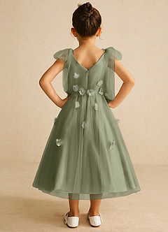 Azazie Minia Flower Girl Dresses Pistachio A-Line Bow Matte Satin Dress image6