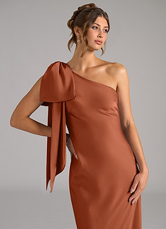 Azazie Capri Jurken voor bruidsmeisjes Jurk van Stretch Satijn met Zeemeermin One-Shoulder Ceder Roos image5