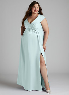 Azazie Allessia Robes de demoiselle d'honneur de maternité Robe Trapèze Plissée Longueur ras du sol Satin extensible image10
