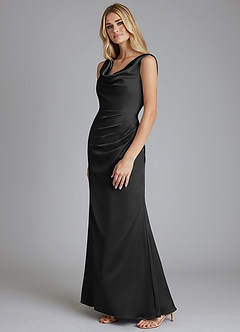 Azazie Tallie Bridesmaid Dresses Black Mermaid Pleated Stretch Satin Dress image8