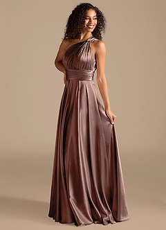 Azazie Charlize Bridesmaid Dresses Espresso A-Line One Shoulder Metallic Satin Dress image5