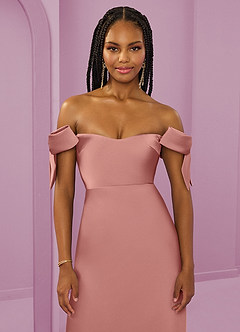 Barbie ♥ Azazie Bridesmaid Dresses Rosette Sheath Off the Shoulder Stretch Satin Convertible Dress image5