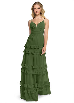 Azazie Rachel Brautjungfernkleider A-Linie Chiffon Kleid Olivgrün image1