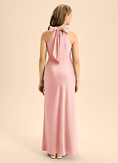 Azazie Doretta Junior Powder Pink A-Line Pleated Stretch Satin Dress image2
